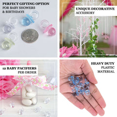 12 Pack Small Blue Decorative Baby Pacifiers, Baby Shower Favors