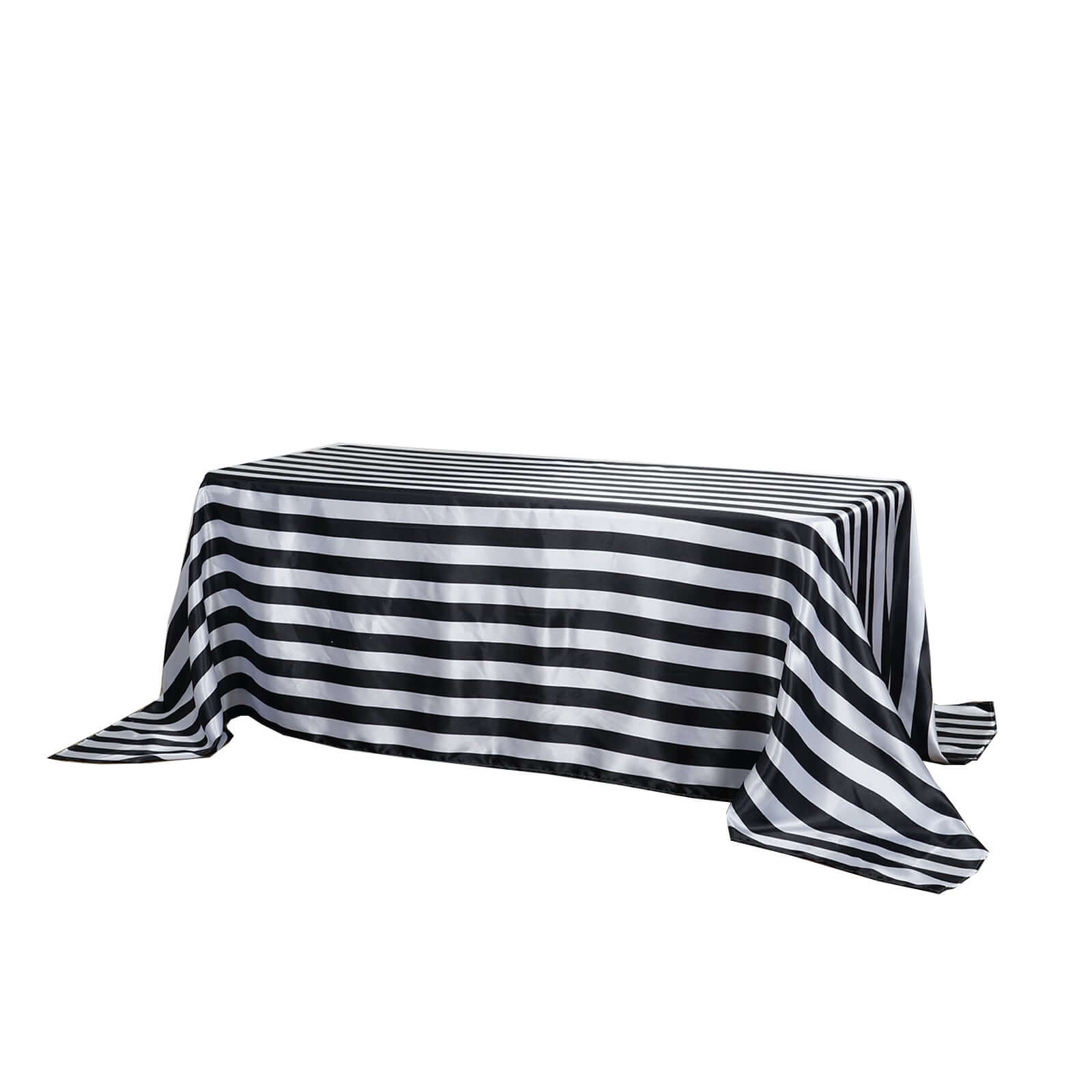 Satin 90"x132" Rectangle Tablecloth Black/White - Stripe Design with Seamless Silky Smooth Finish for Modern Celebrations