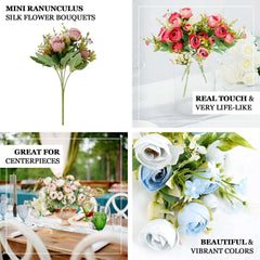 4 Pack 12" Artificial Navy Blue Ranunculus Silk Flower Bridal Bouquets, Faux Buttercup Floral Arrangement