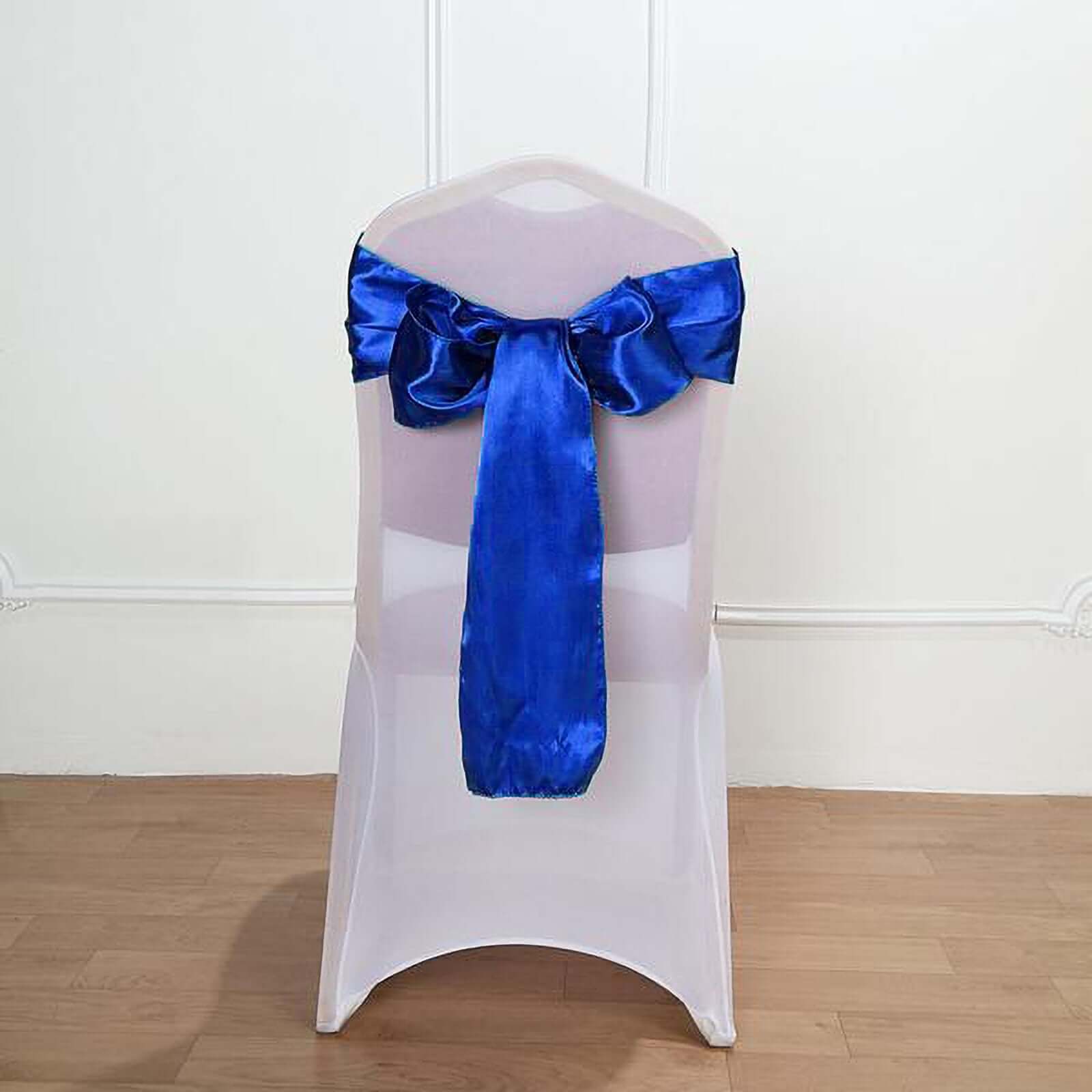 5 Pack Satin Chair Sashes Royal Blue - Durable Chair Bows with Shiny Finish 6"x106"