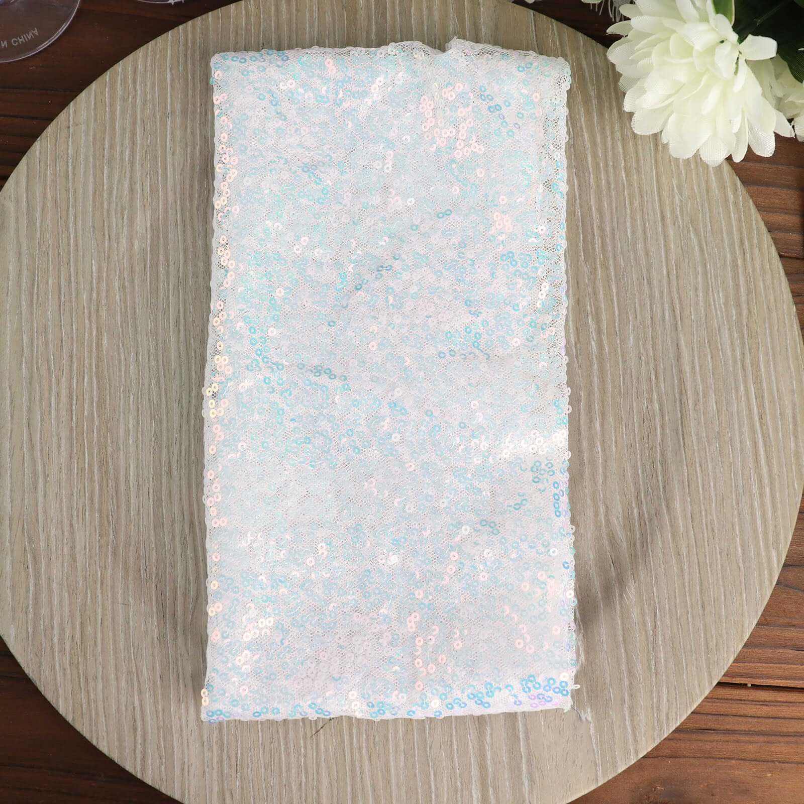 Sequin 20"x20" Napkin Iridescent Blue - Shimmering Dinner Napkin