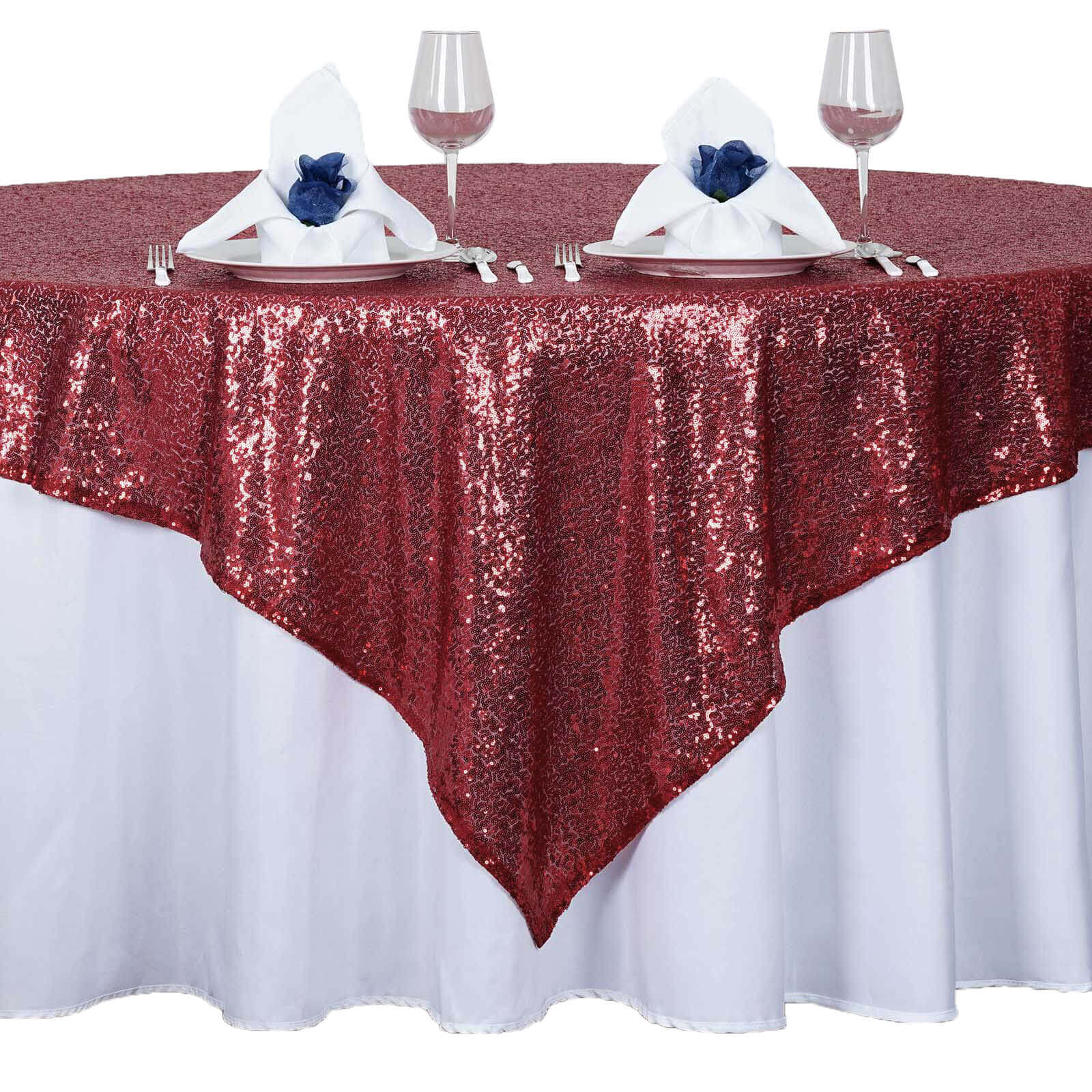 Sequin 72"x72" Table Overlay Square Tablecloth Burgundy - Sparkly Table Cover