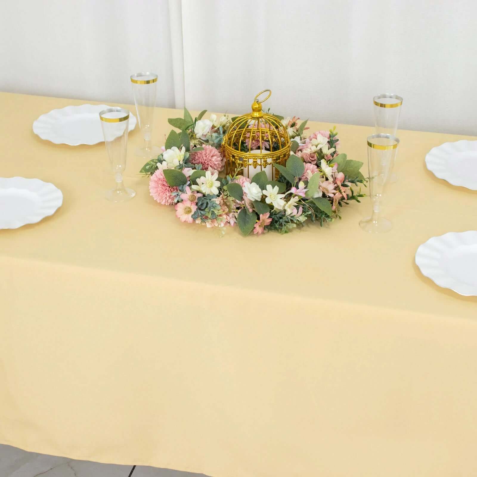 Premium Polyester 60"x102" Rectangle Tablecloth Champagne - Durable 220GSM Wrinkle-Resistant Table Cover