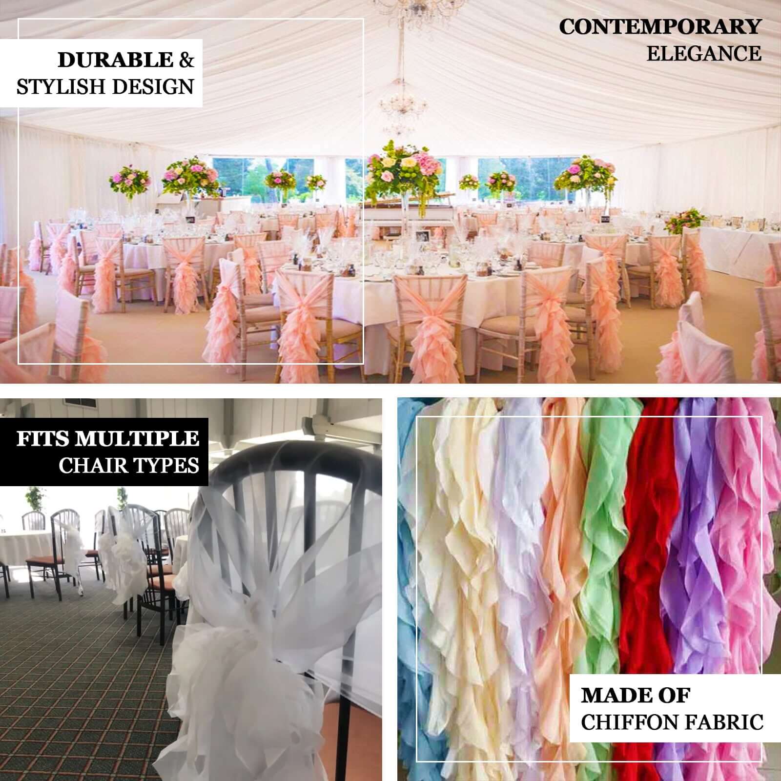 1 Set Chiffon Hoods Chair Sashes with Willow Ruffles Design Purple - Stylish Chair Bow Decor