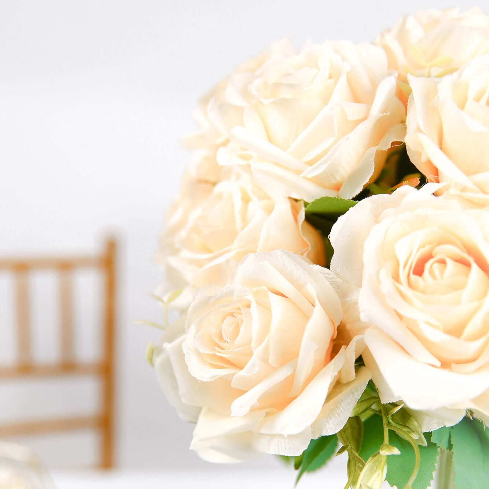2 Bushes 18" Real Touch Cream Artificial Rose Flower Bouquet, Silk Long Stem Flower Arrangements