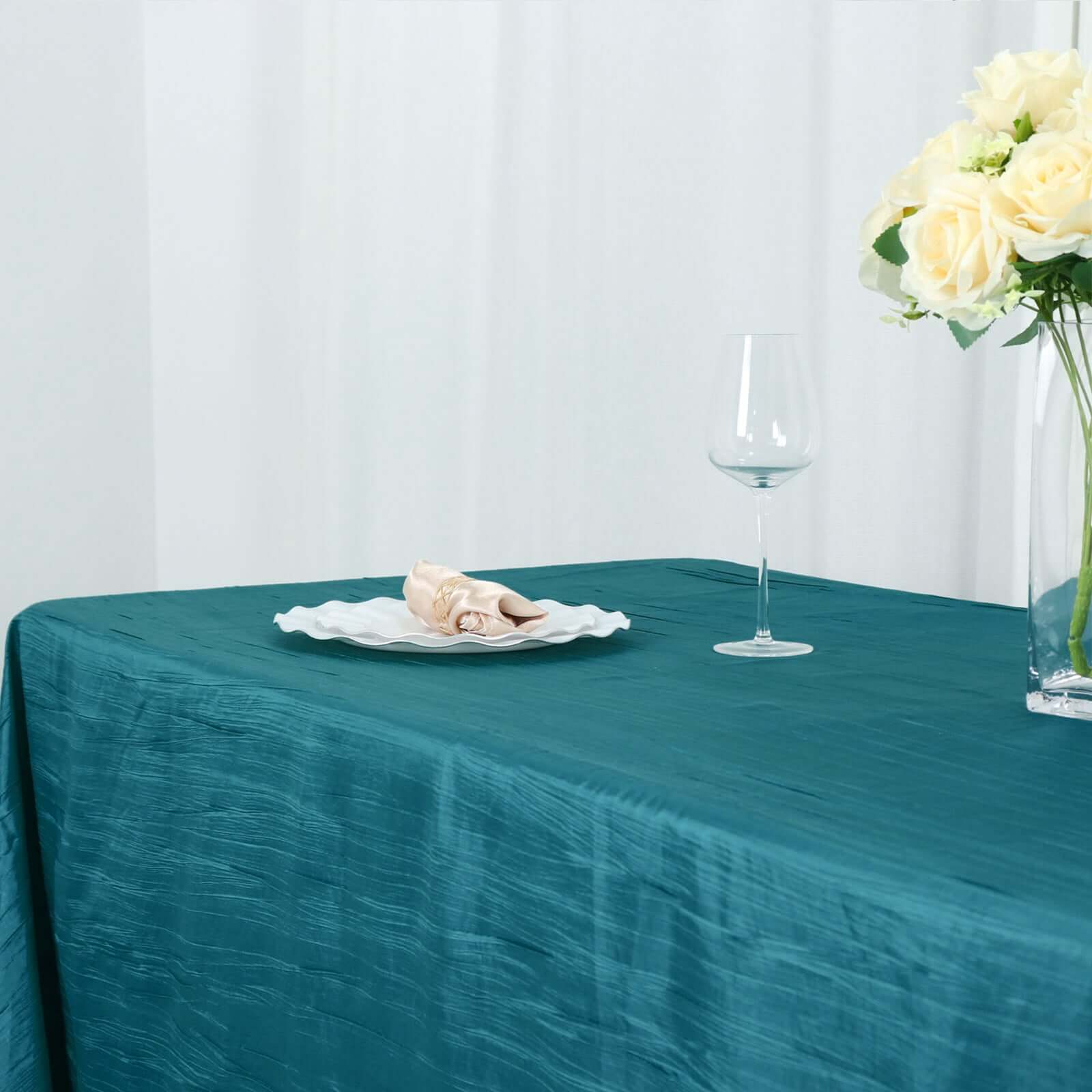 Taffeta 90"x156" Rectangle Tablecloth Teal - Accordion Crinkle Seamless Table Cover