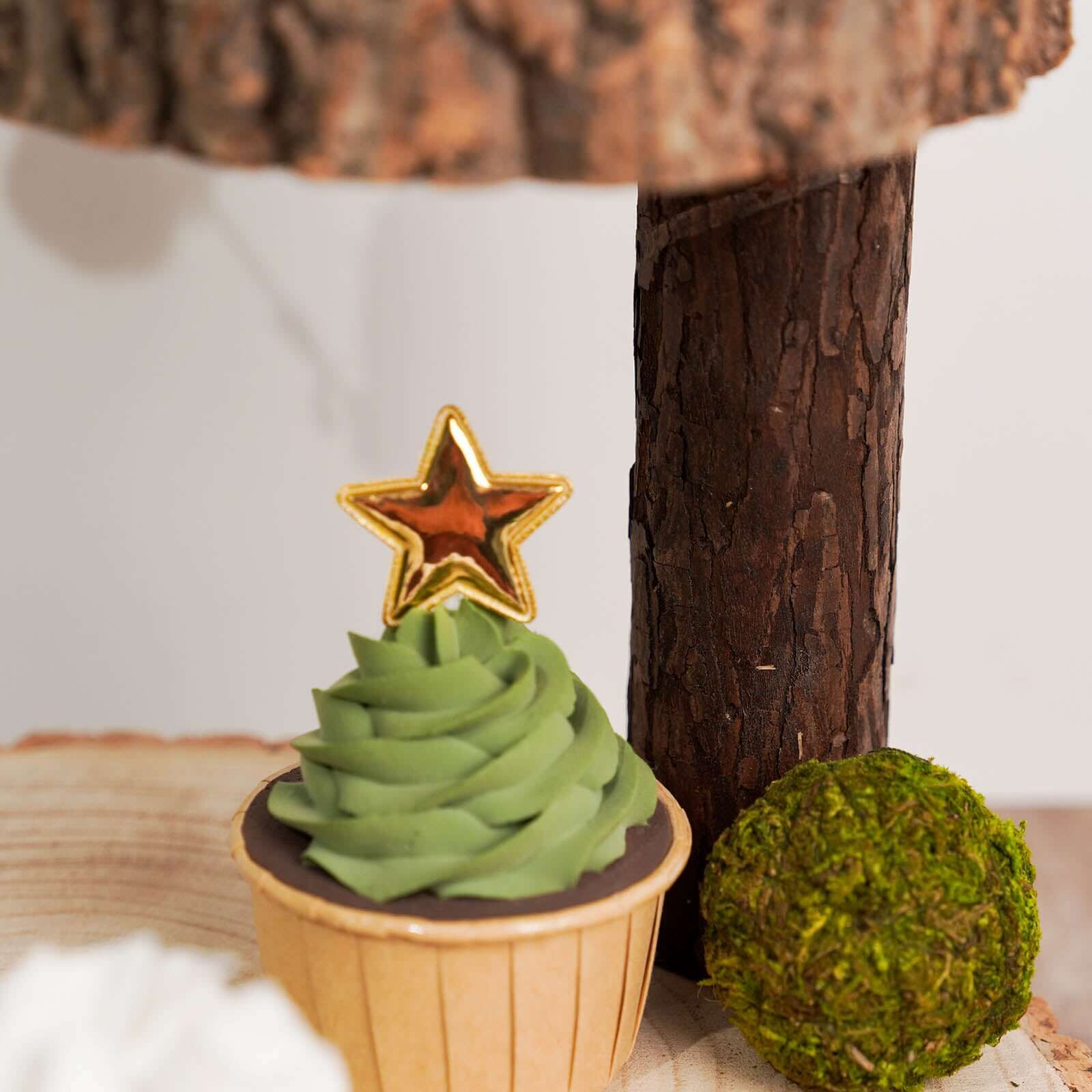 2-Tier Wooden Cheese Board Stand Elm Wood Slice Design Natural - Rustic Cupcake Centerpiece 8"