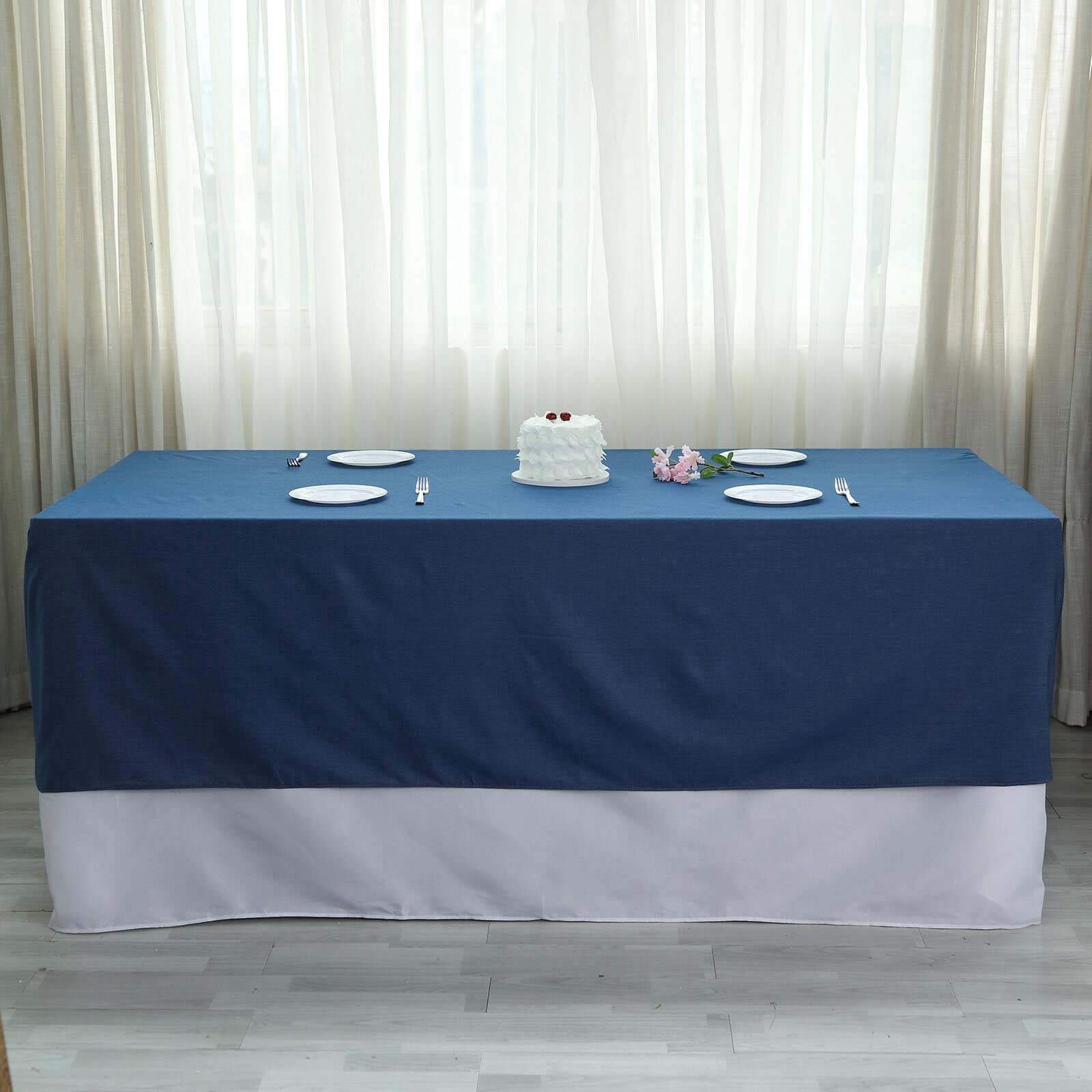 Polyester 90"x132" Rectangle Tablecloth Dark Blue - Seamless Faux Denim Design for Classy Celebrations