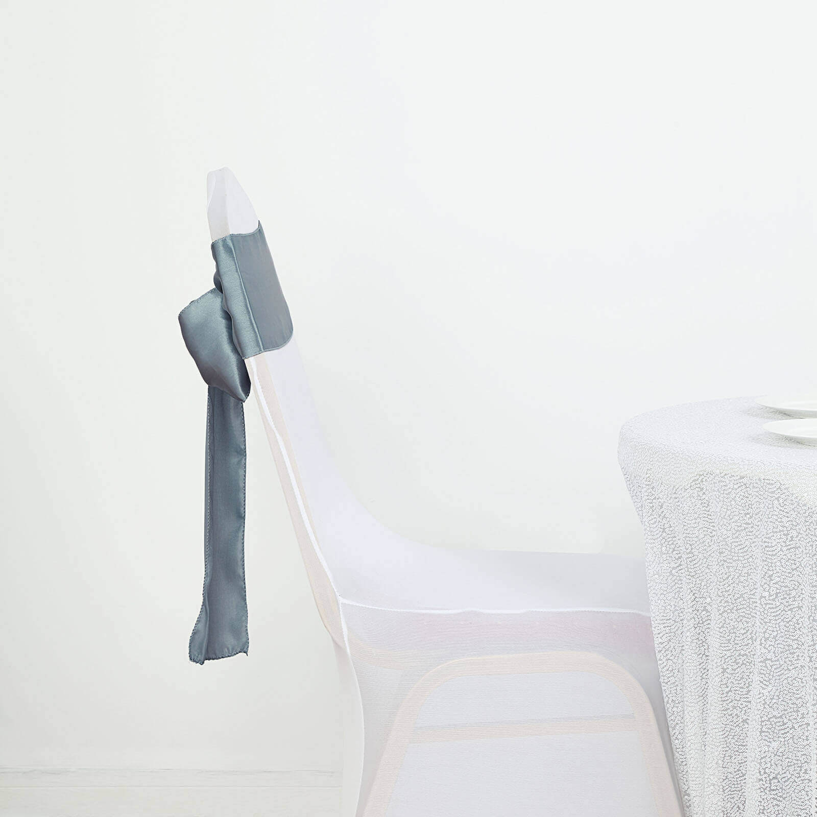 5 Pack Satin Chair Sashes Dusty Blue - Durable Chair Bows with Shiny Finish 6"x106"