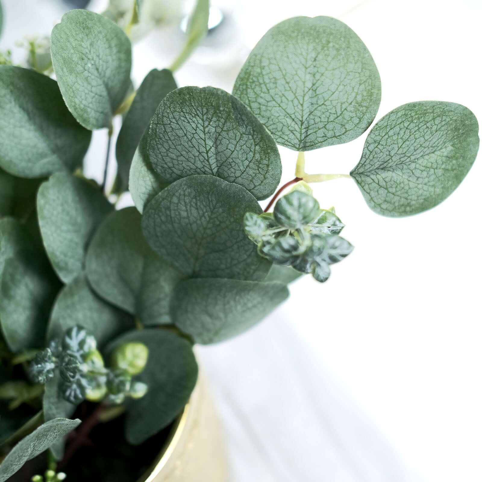 14 Stems Real Touch 12" Artificial Eucalyptus Leaf Flower Bouquet, Faux Silver Dollar Branches, Vase Floral Arrangement