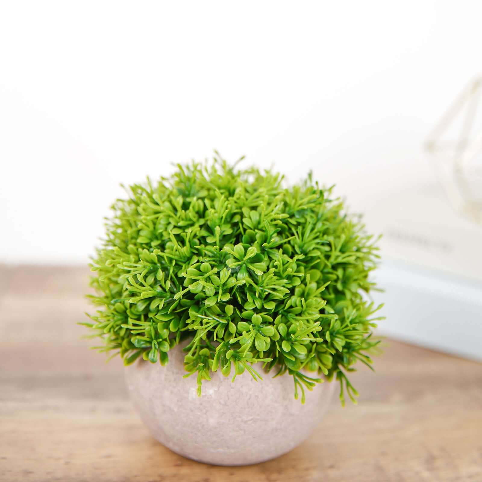 2 Plant Set Artificial Boxwood Topiary Ball 5" - Maintenance Free Mini Faux Potted Greenery Decor