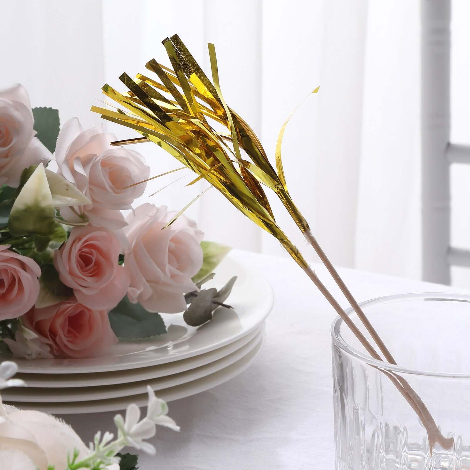 100-Pack Bamboo Cocktail Sticks Firework Cupcake Toppers Gold - Festive Foil Frills Food Picks 9"