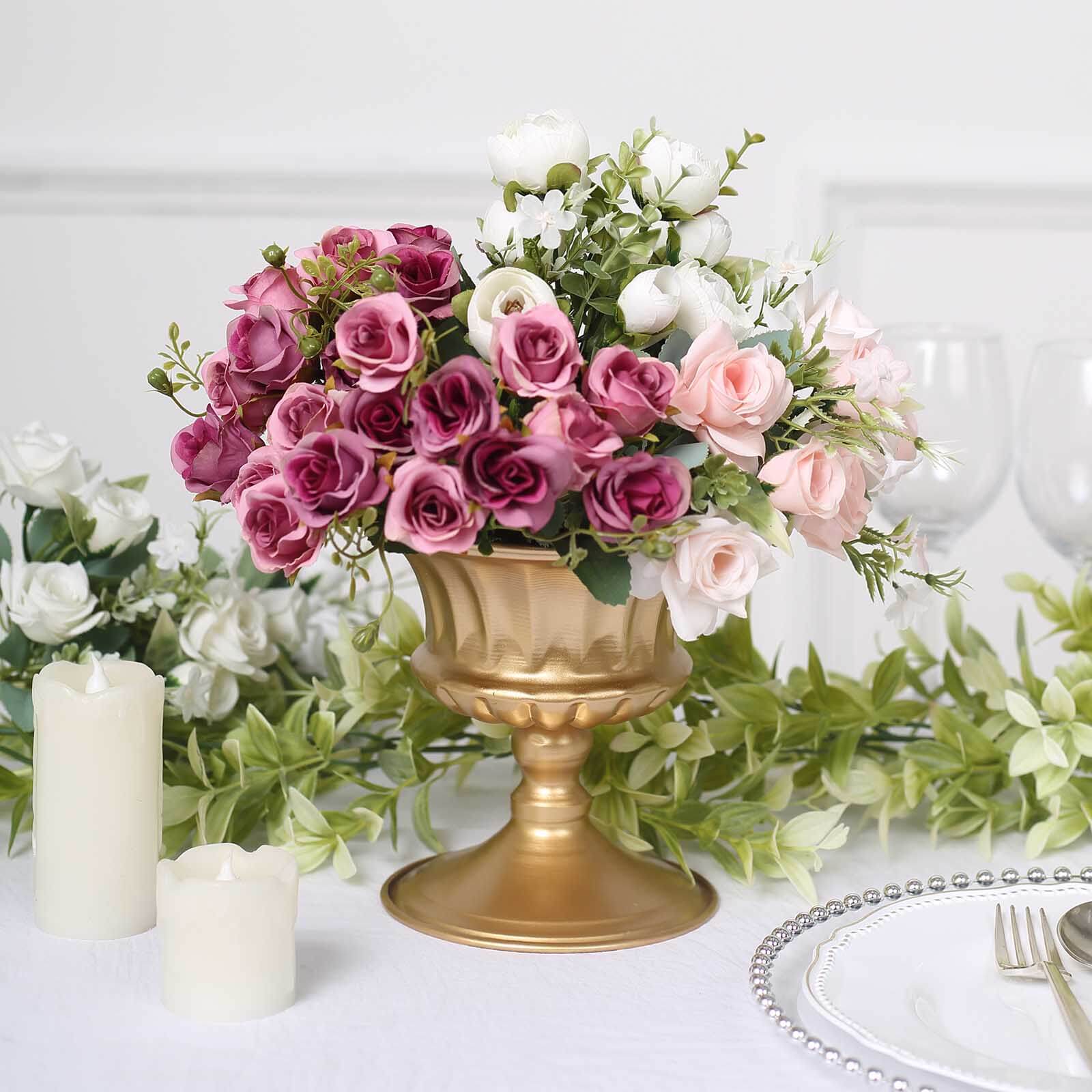 2-Pack Metal Pedestal Flower Vases Roman Style Gold - Sophisticated Mini Compote Vase for Table Settings 6"