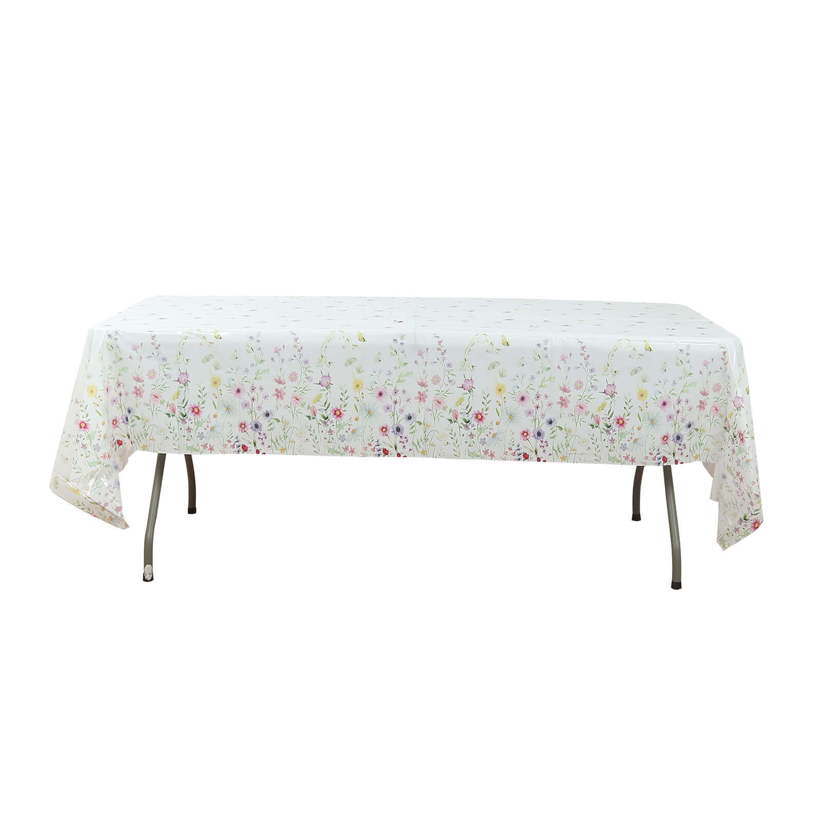 5-Pack Plastic Tablecloths White/Green Spring Floral Rectangle with Wild Flowers Butterfly Print - Durable PVC Disposable Table Covers 54"x108"
