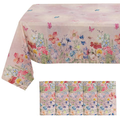 5-Pack Plastic Table Covers Blush Rectangle with Butterfly Floral Print - Decorative PVC Disposable Covers 54"x108"