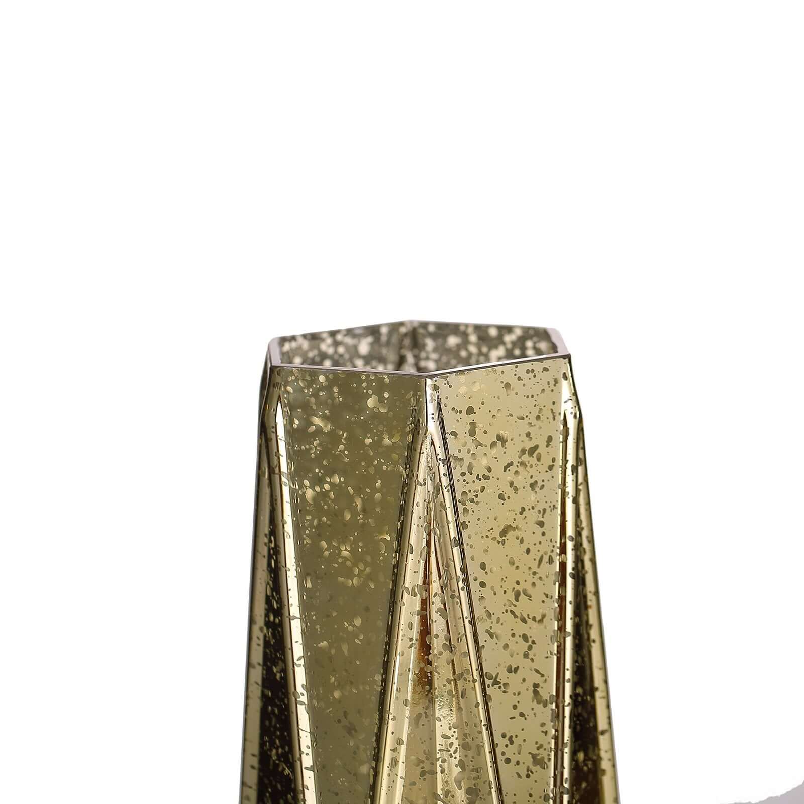 2-Pack Mercury Glass Vases Geometric Design Gold - Stylish Wedding Floral Centerpieces 8"