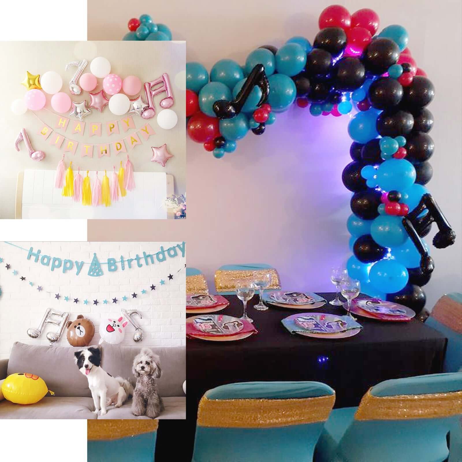 6 Pack Rose Gold Single and Double Music Note Mylar Foil Balloons