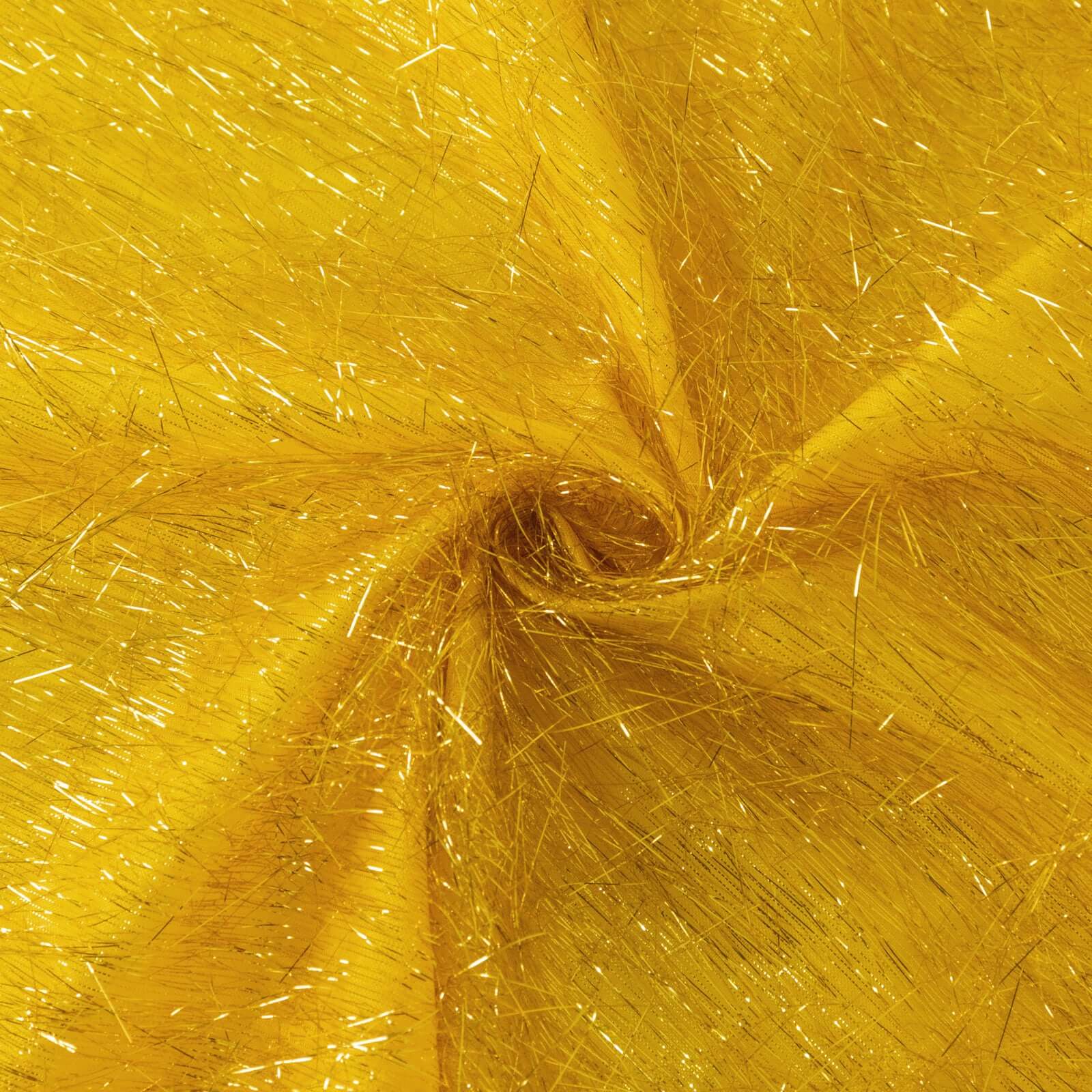 Polyester 120" Round Gold Tablecloth Metallic Fringe Shag Tinsel Design Table Cover for Weddings & Events