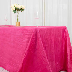 Taffeta 90"x132" Rectangle Tablecloth Fuchsia - Seamless Accordion Crinkle Table Cover