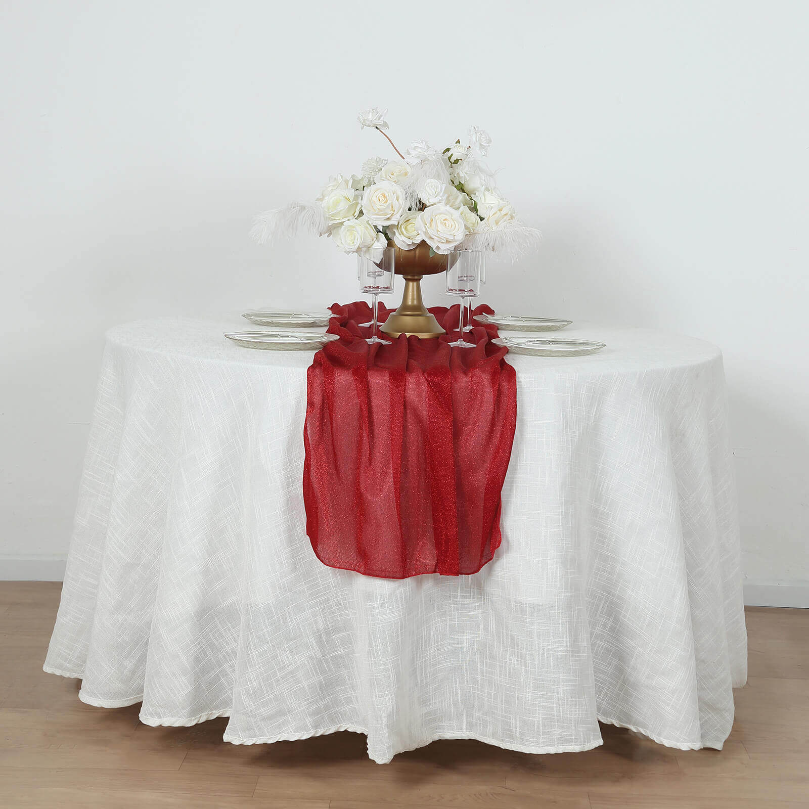 Glitter Gauze 27"x120" Table Runner Red - Sparkling Reusable Sheer Table Linen
