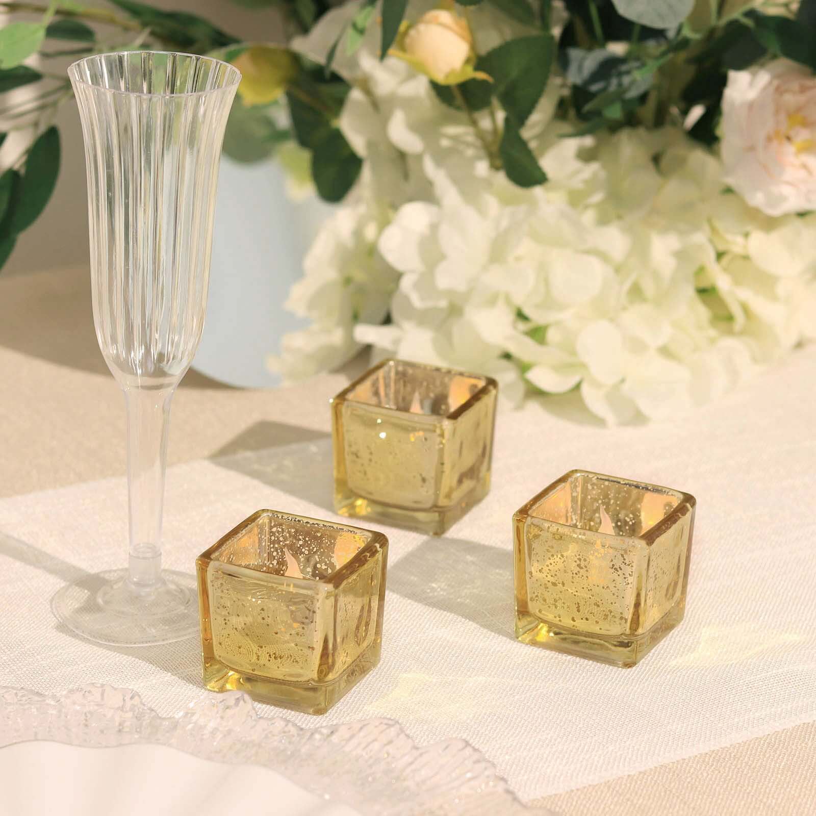 12-Pack Mercury Glass Candle Holders Gold with Speckled Design - Square Votive Tealight Holders 2"