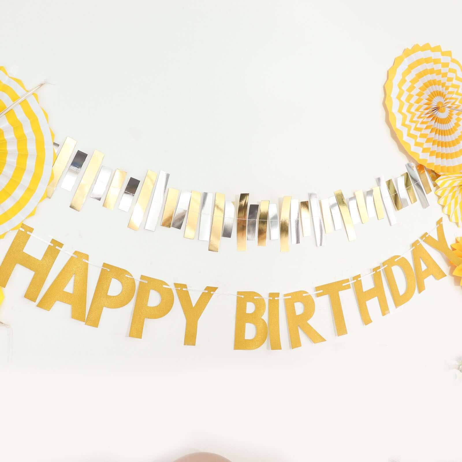 4ft Gold Glittered Happy Birthday Paper Hanging Garland Banner Party Decor