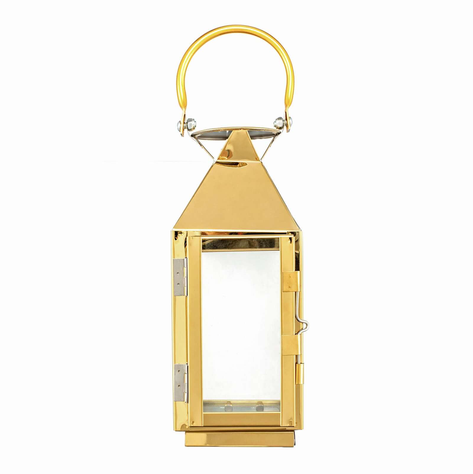 Stainless Steel Candle Lantern Crown Top Design Gold - Outdoor Metal Patio Lantern Centerpiece 8"