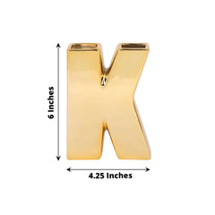 Shiny Ceramic Vase Letter "K" Gold Plated - Chic Bud Planter Pot for Events & Decor 6"
