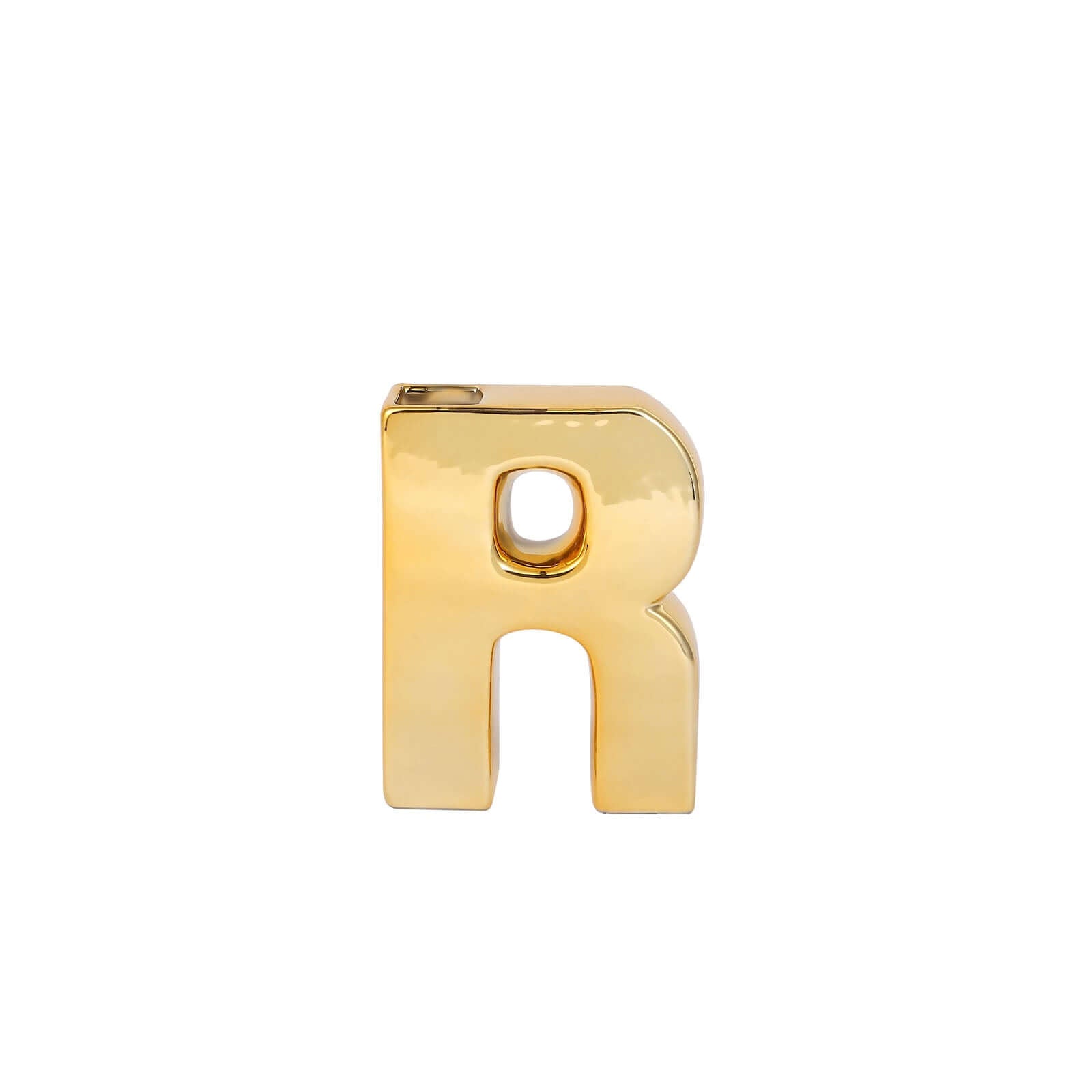 Shiny Ceramic Vase Letter "R" Gold Plated - Chic Bud Planter Pot for Events & Decor 6"