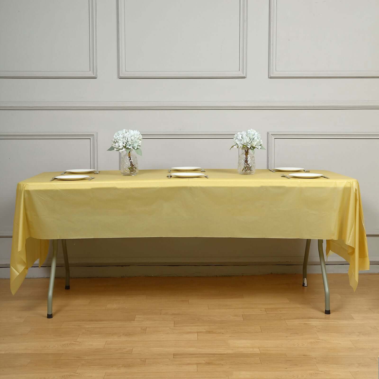5-Pack Plastic Table Covers Gold Rectangle - Reliable PVC Disposable Covers for Gatherings 54"x108"