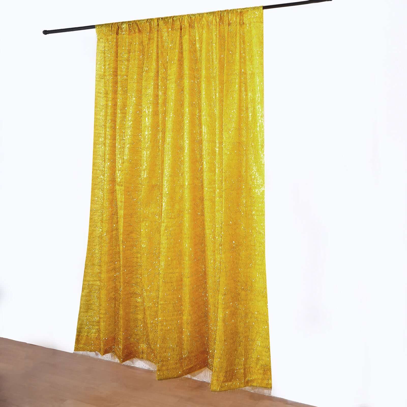 8ft Gold Metallic Fringe Shag Event Drapery Panel, Shimmery Tinsel Polyester Divider Backdrop Curtain