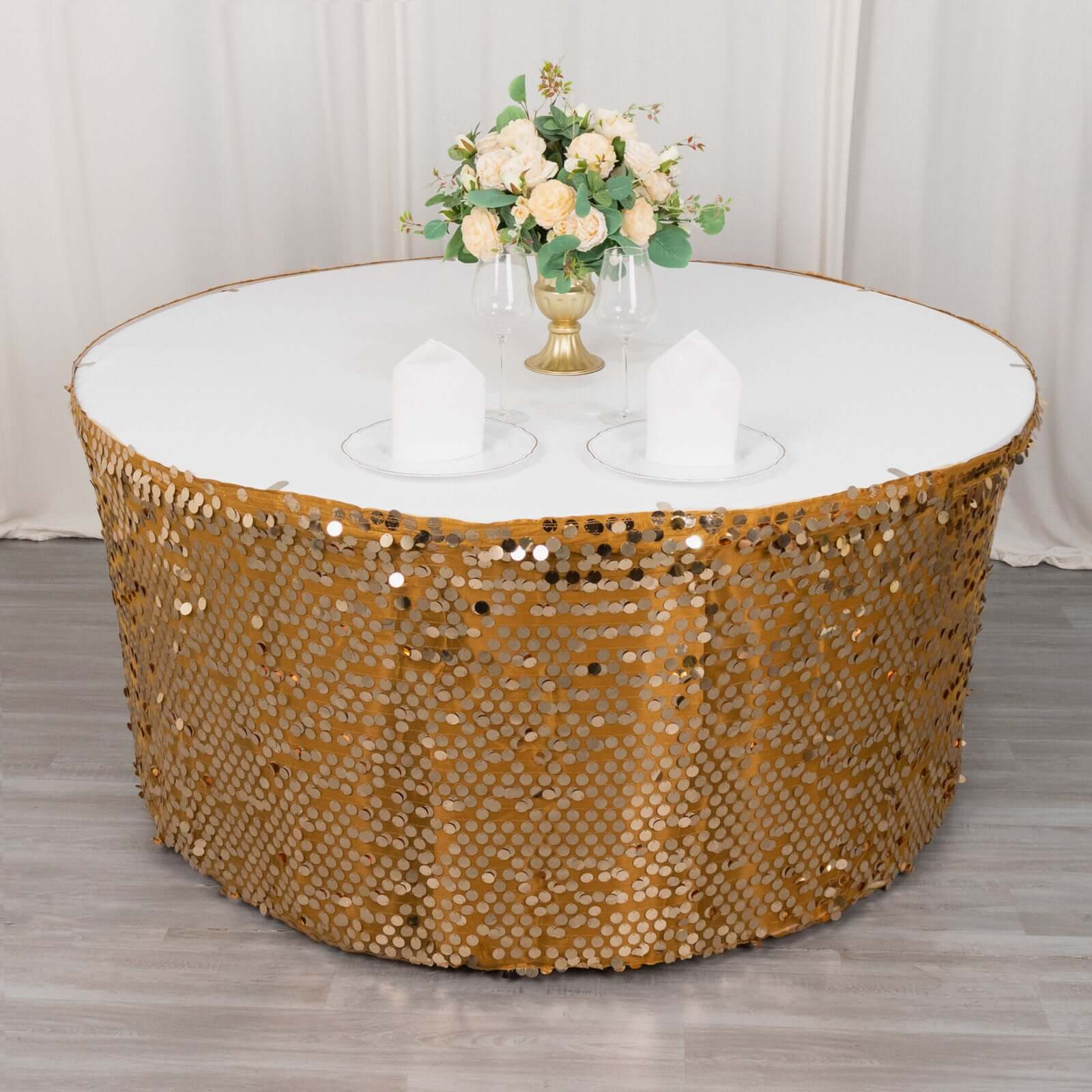 Payette Sequin 21ft Table Skirt Gold - Dual Layered Satin for Shimmering Event Décor