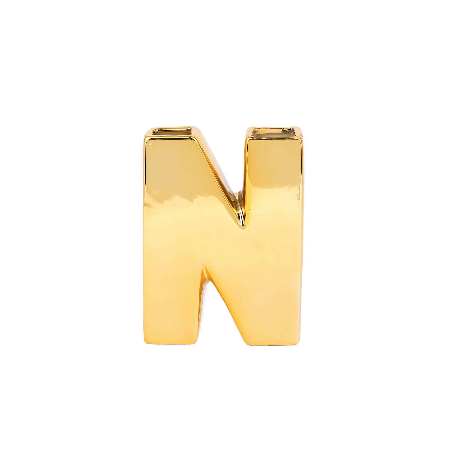 Shiny Ceramic Vase Letter "N" Gold Plated - Chic Bud Planter Pot for Events & Decor 6"