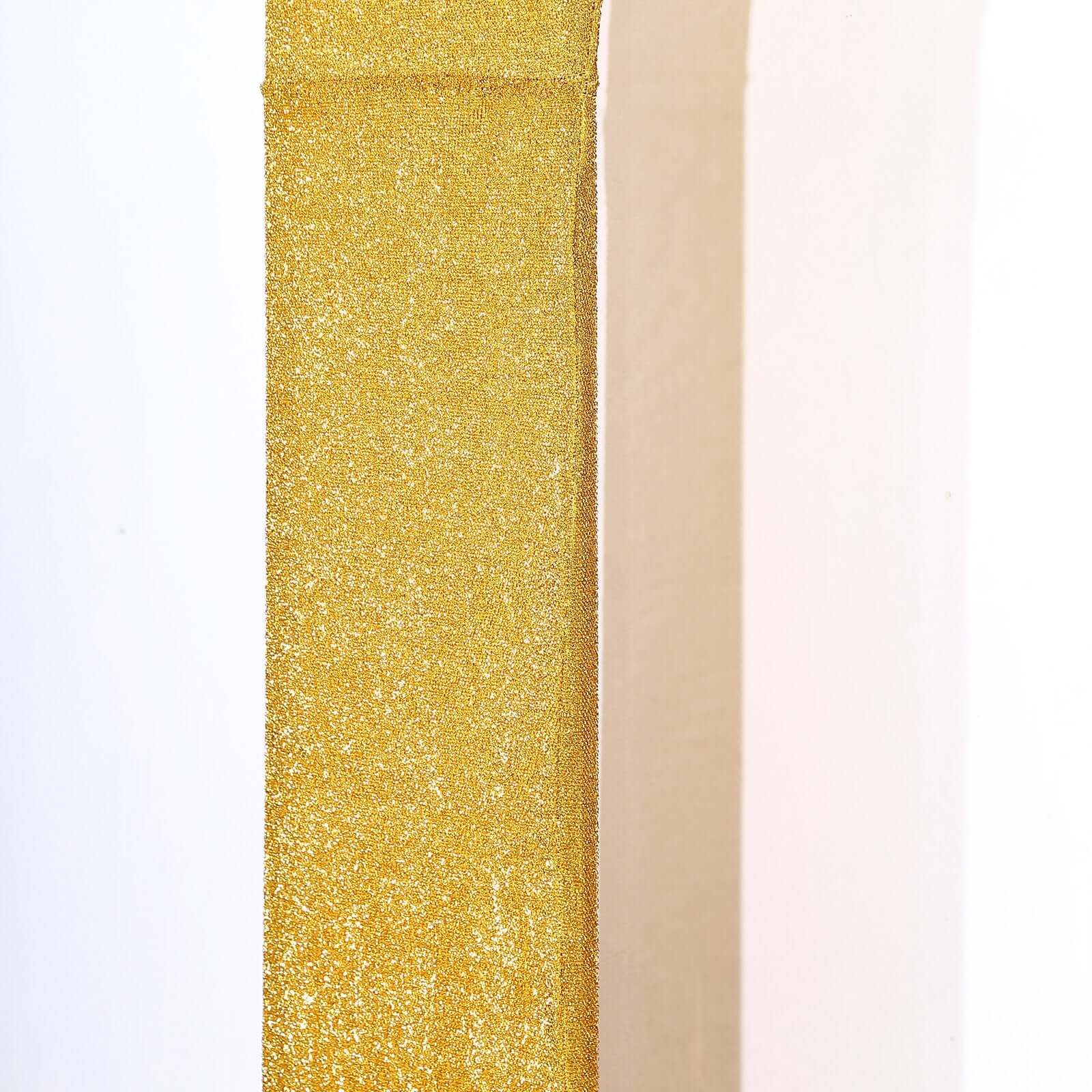 8ft Gold Spandex Fitted U-Shaped Wedding Arch Cover With Shimmer Tinsel Finish, Double-Sided Open Arch Backdrop Slipcover