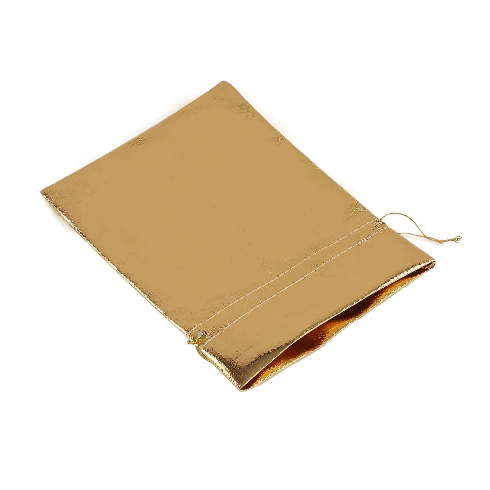 10 Pack Metallic Gold Lame Polyester 5"x7" Party Favor Gift Bags, Shiny Fabric Drawstring Candy Pouch