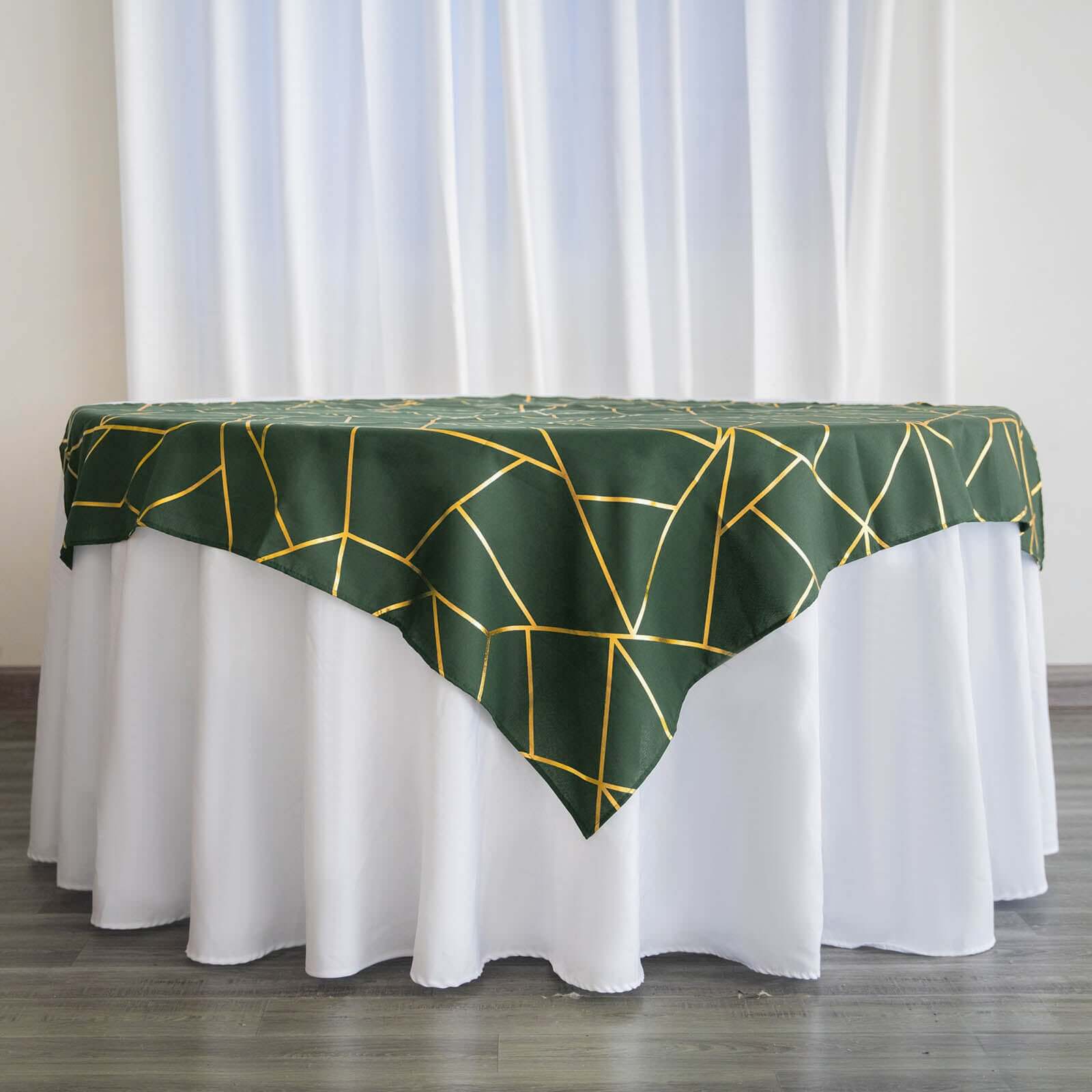 Polyester 54"x54" Square Tablecloth Hunter Emerald Green with Gold Foil Geometric Pattern - Wrinkle-Resistant & Durable Table Cover
