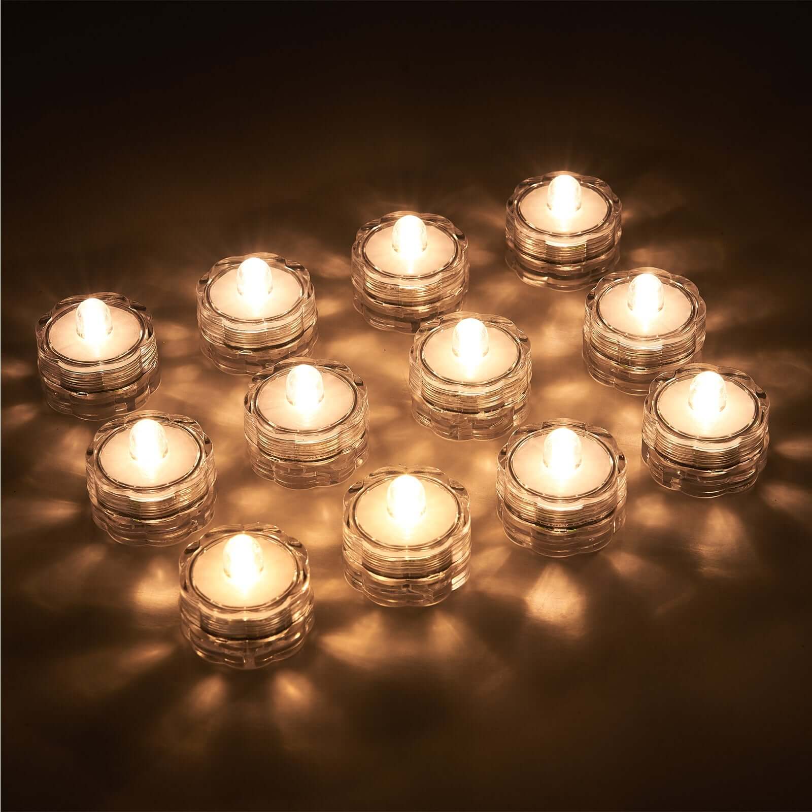 12-Pack LED Lights Flower Design - Submersible Waterproof Warm White Battery Operated