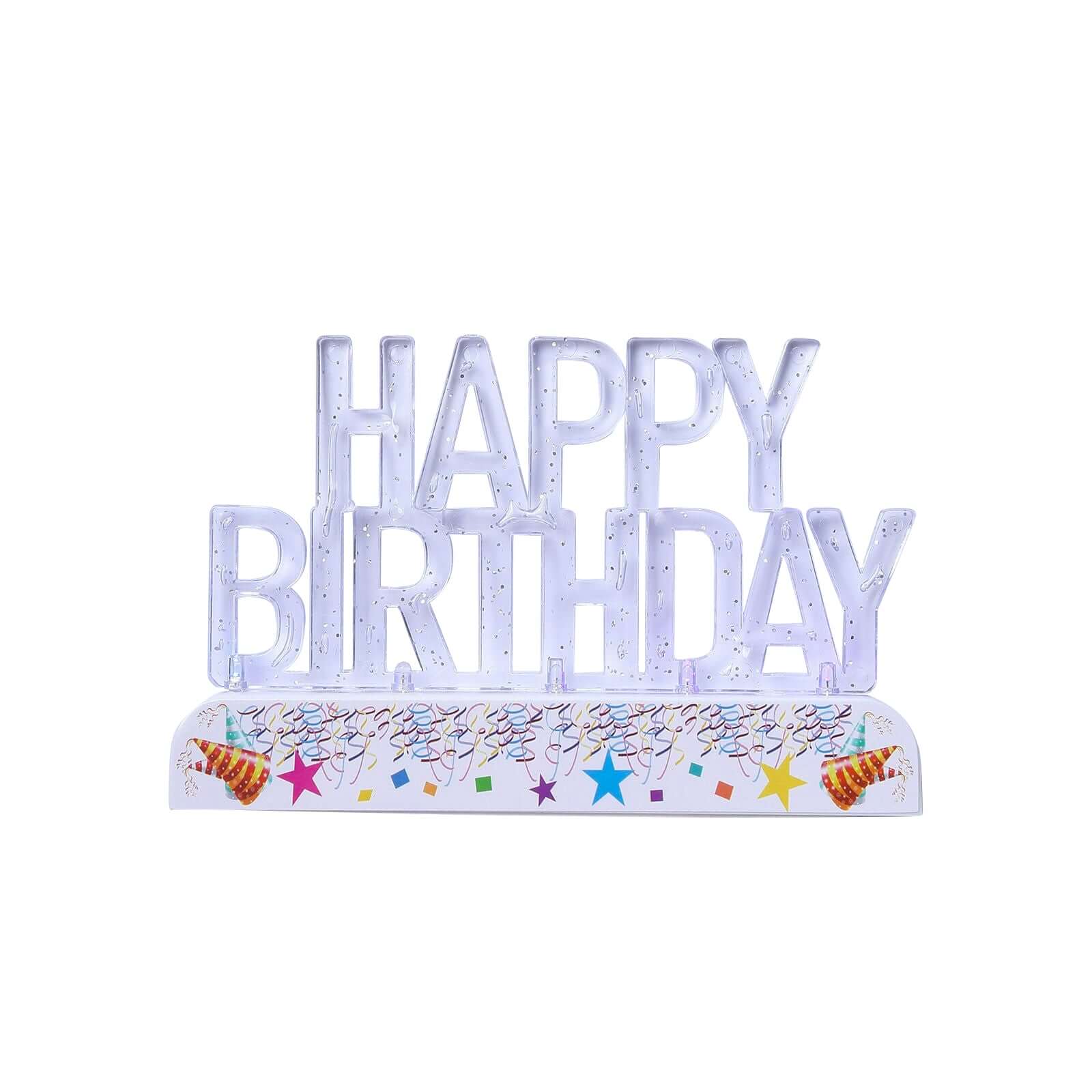 LED Cake Topper Multicolor Flashing Clear Acrylic - Perfect Happy Birthday Party Decor 5"x3"
