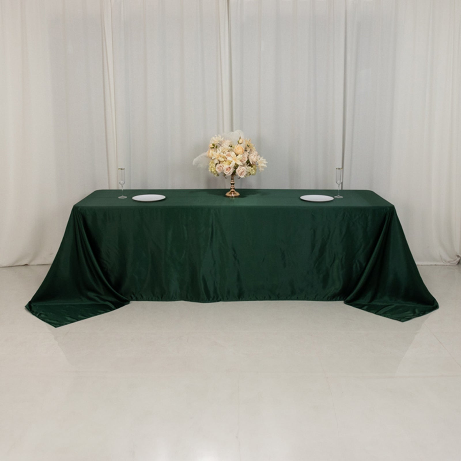 Lamour Satin 90"x156" Rectangle Tablecloth Hunter Emerald Green - Luxurious, Soft Seamless Table Cover