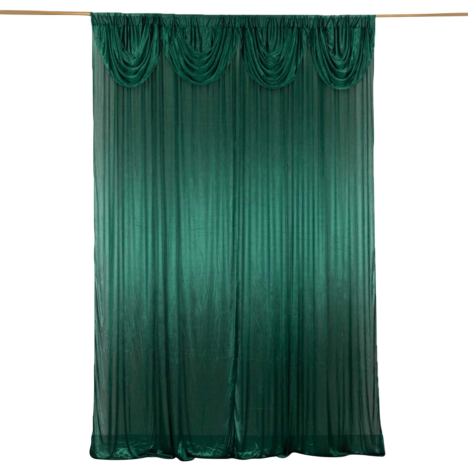10ftx10ft Hunter Emerald Green Double Drape Pleated Satin Event Curtain Drapes, Glossy Photo Backdrop Event Panel