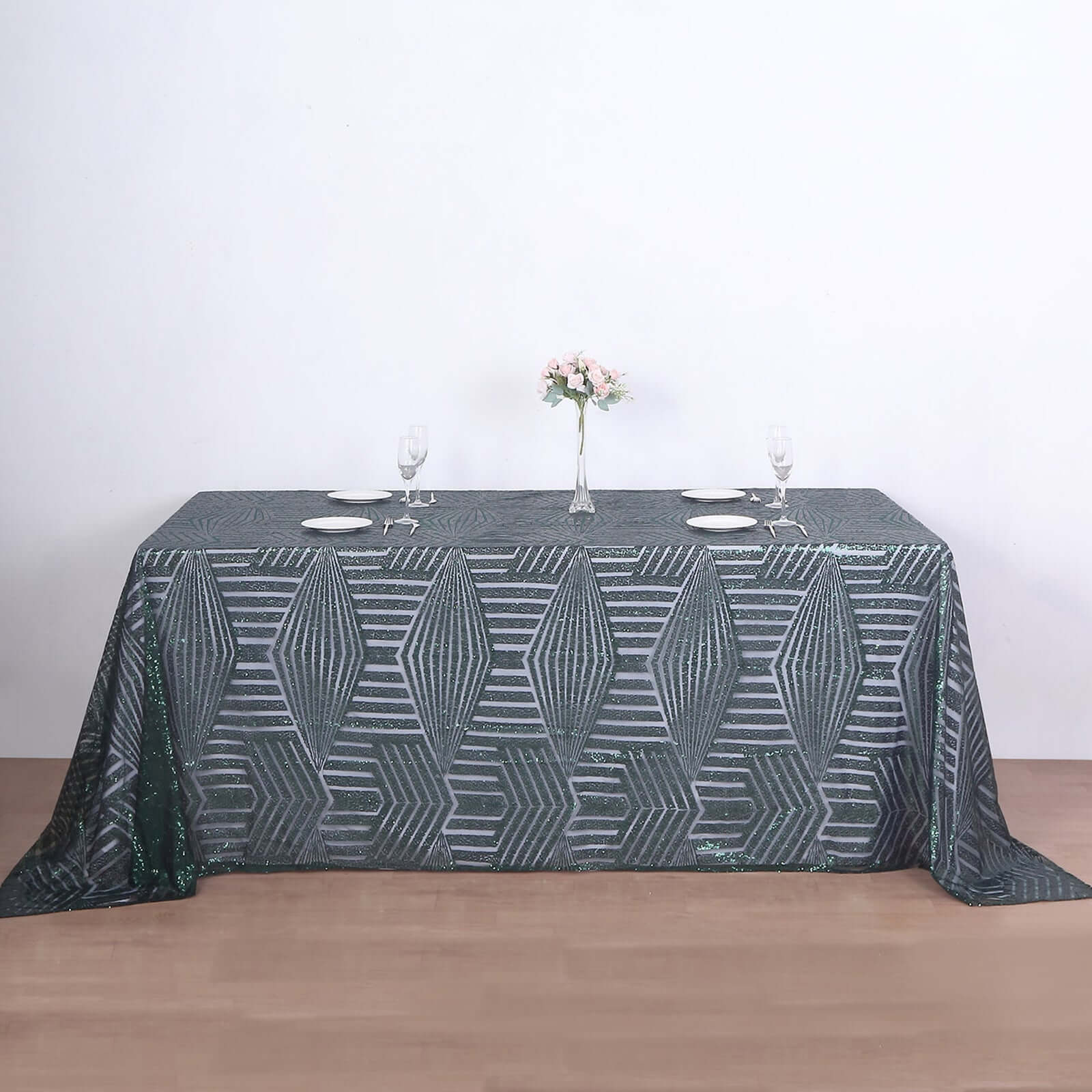 Sequin 90"x132" Rectangle Tablecloth Hunter Emerald Green - Seamless Diamond Table Cover