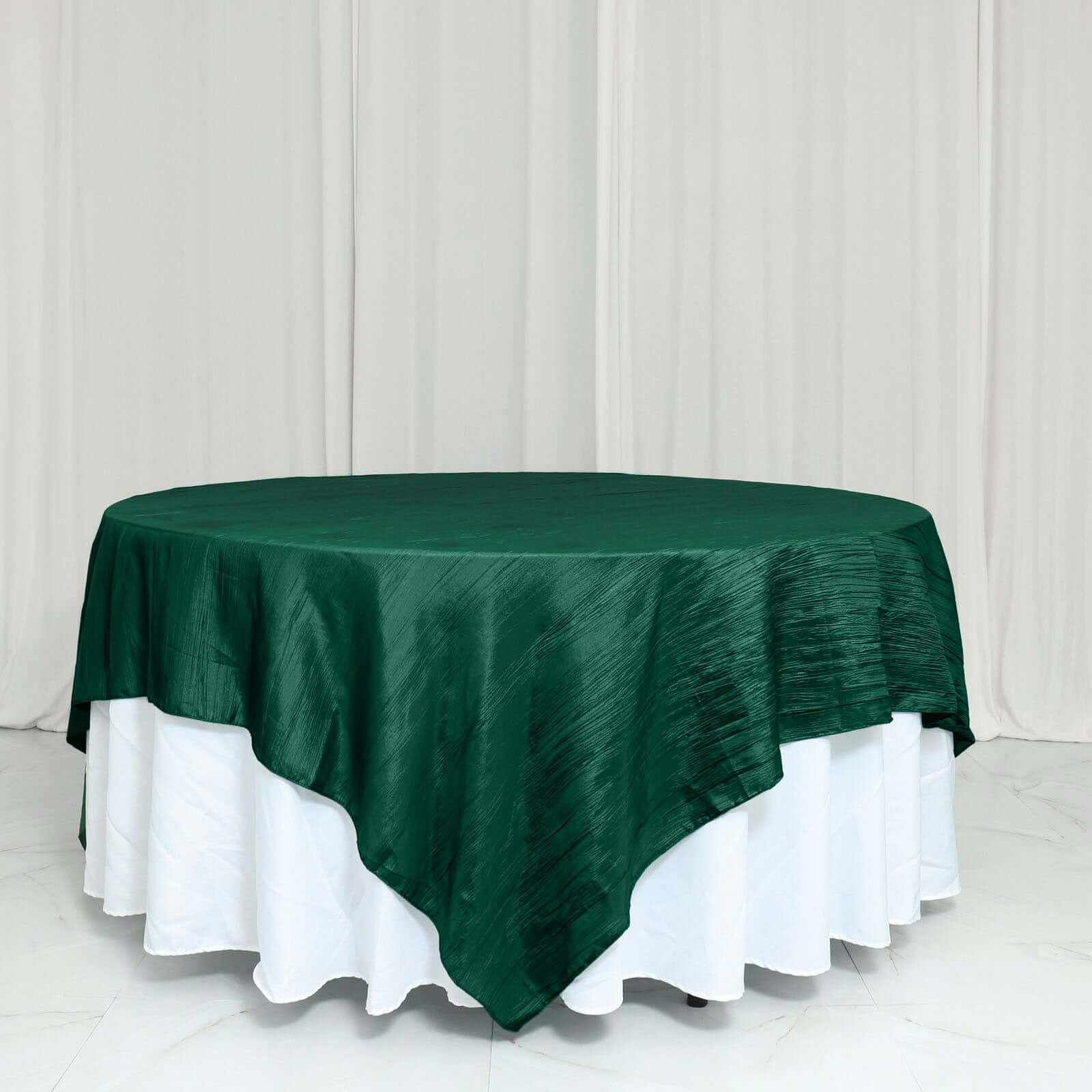 Taffeta 90"x90" Table Overlay Square Tablecloth Hunter Emerald Green - Accordion Crinkle Table Cover