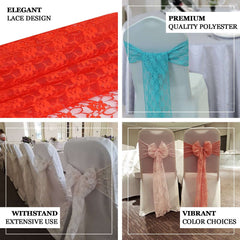 5 Pack Lace Chair Sashes Fuchsia with Vintage Floral Motif 6"x108"