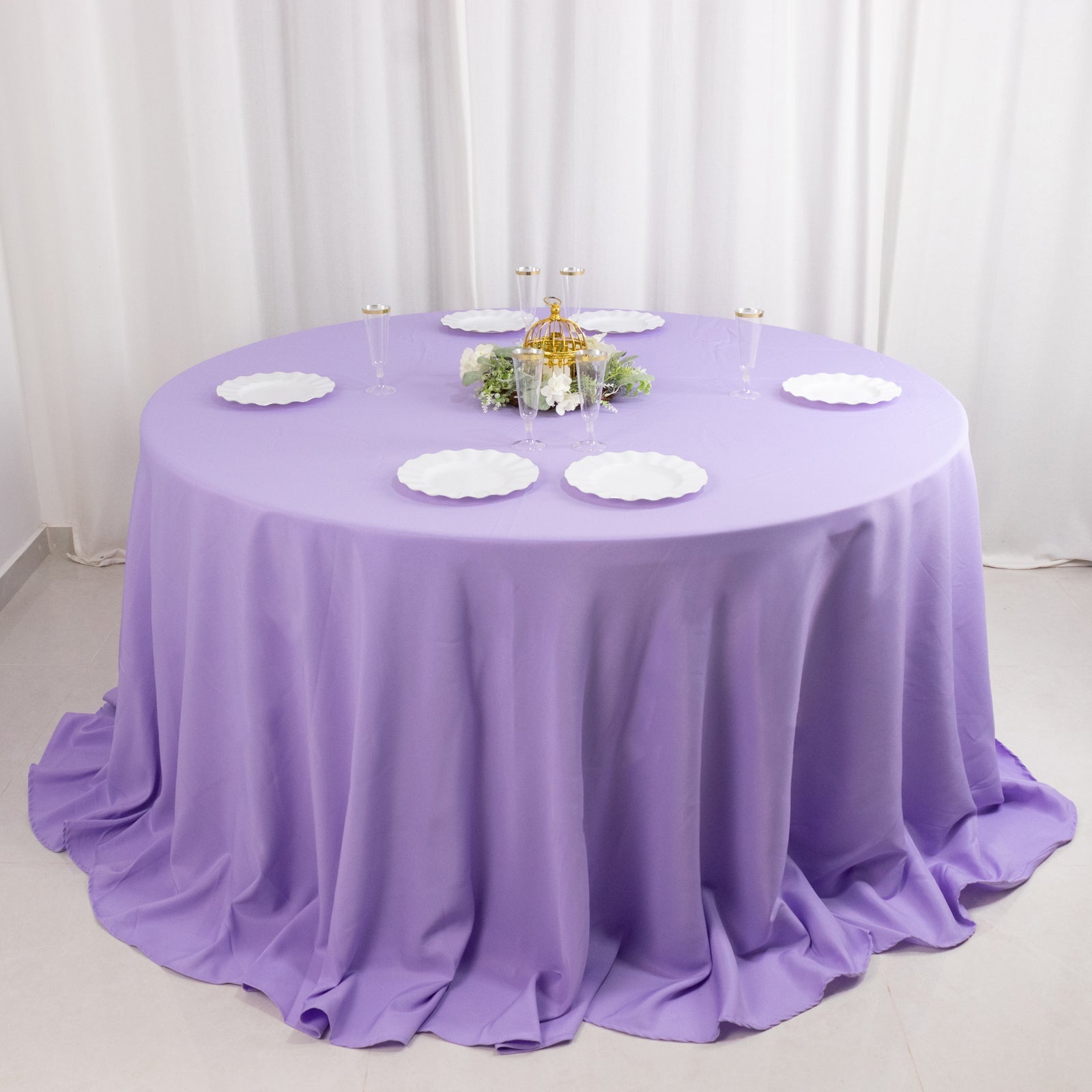 Premium Polyester 132" Round Tablecloth Lavender Lilac - Seamless 220GSM Wrinkle-Resistant Table Cover