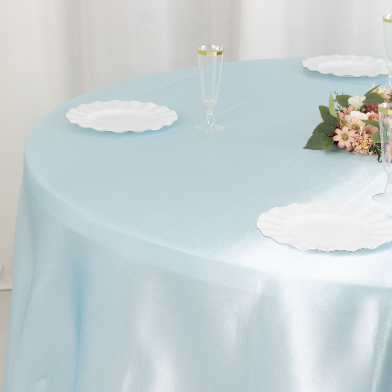 Satin 120" Round Tablecloth Light Blue - Stylish Seamless Table Cover