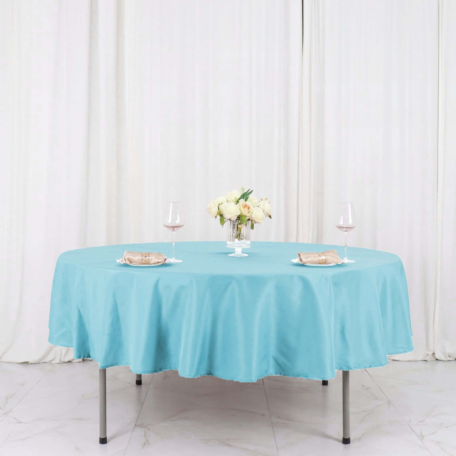 Polyester 90" Round Tablecloth Light Blue - Stain & Wrinkle-Resistant Table Cover
