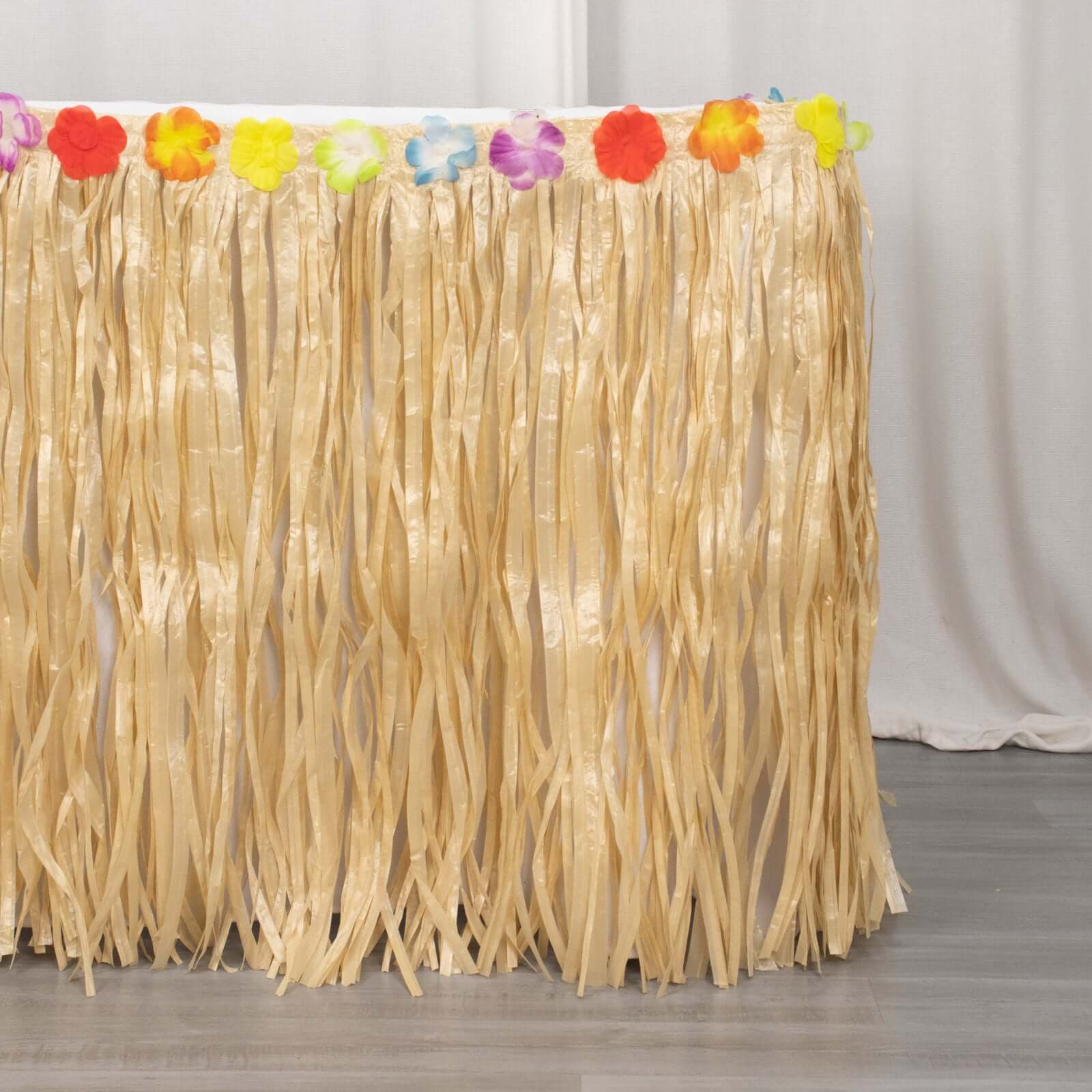 Raffia Grass Table Skirt Natural - Rustic Skirt for Hawaiian Party Decor 9ft