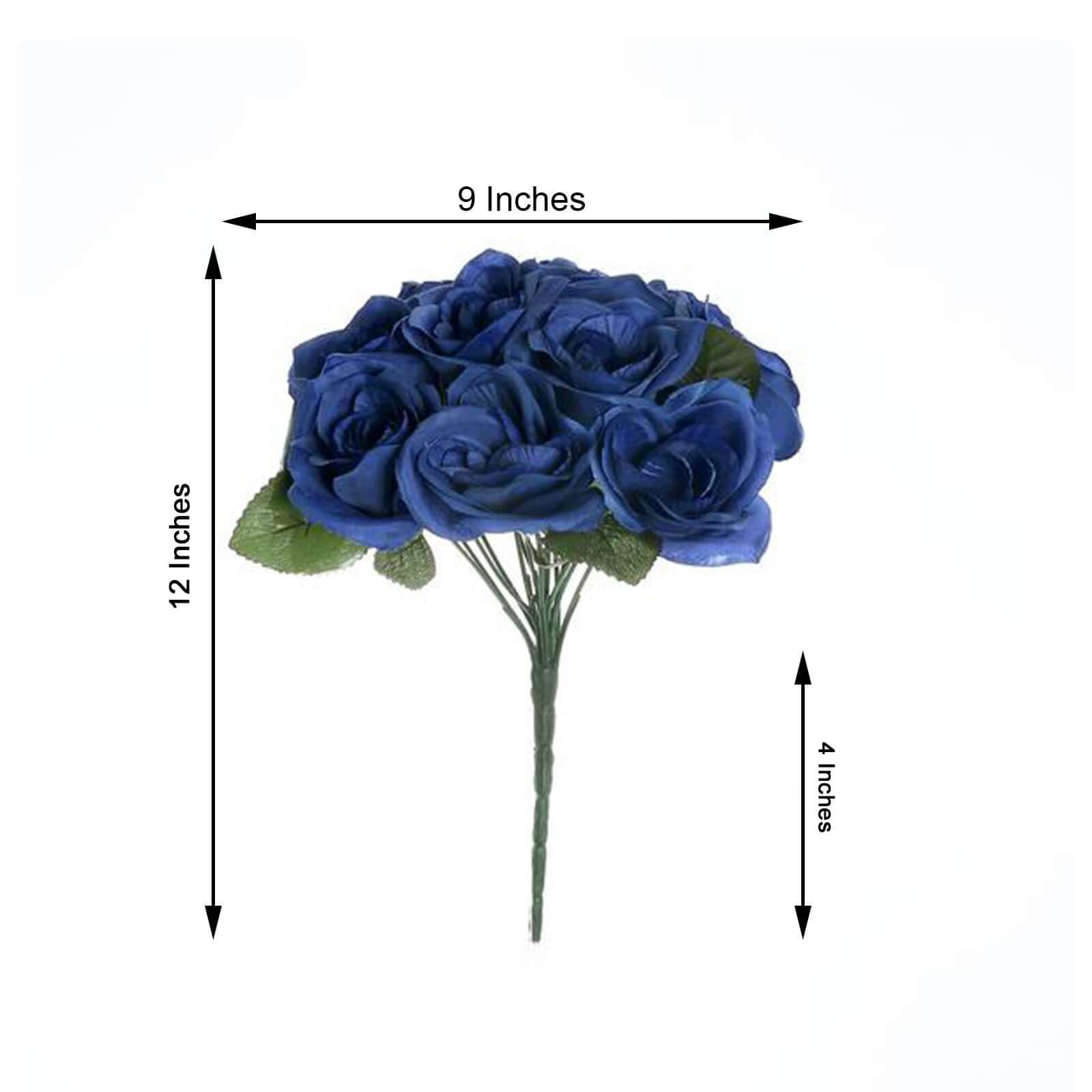 12" Navy Blue Artificial Velvet-Like Fabric Rose Flower Bouquet Bush