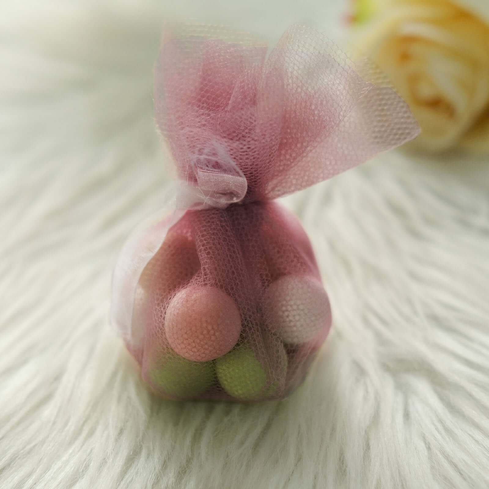 25 Pack 9" Dusty Rose Sheer Nylon Tulle Circles Favor Wrap Craft Fabric, DIY Candy Favor Wraps