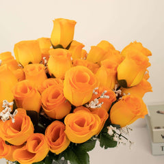 12 Bushes Orange Artificial Premium Silk Flower Rose Bud Bouquets